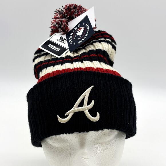 Atlanta Braves Beanie Pom Knit Hat OSFA Mens MLB Baseball Sportswear Winter NWT - Picture 1 of 7